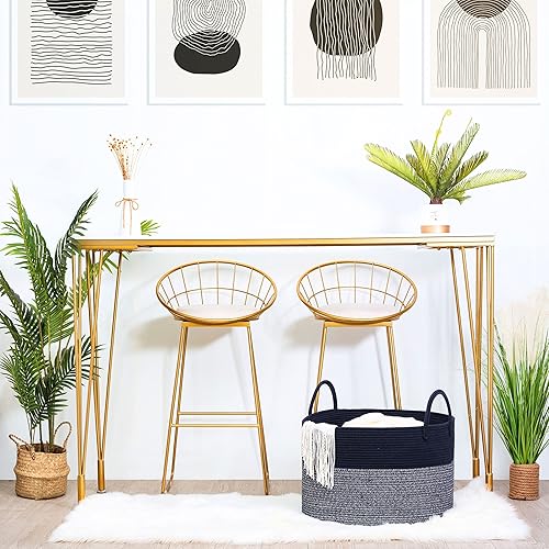 Miniatura 7 de MINTWOOD Design Cesta decorativa de cuerda de algodón tejida extragrande de 22 x 14 pulgadas, para sala de estar, con asas largas, cesta de