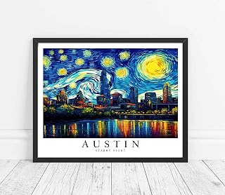 Austin Art Print Poster, Starry Night Theme Wall Art Painting, Texas Home Decor Artwork for Bedroom, Bathroom, Living Room Decoration (Austin TX, 16x20 Inches, Unframed)