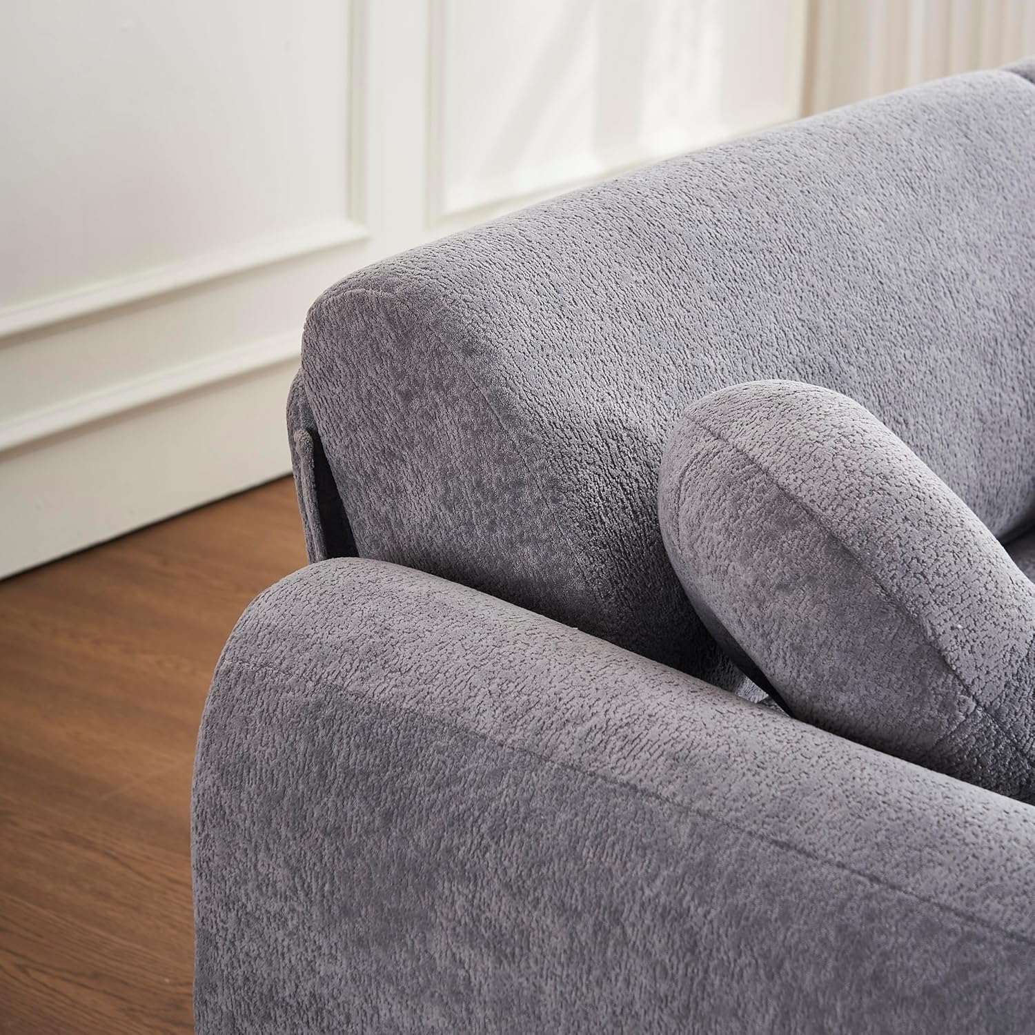 Modern Chenille Loveseat Sofa with 5 Pillows,84.6" Comfortable Straight-Row 2 Seat Sofa,Exquisite Stylish Sectional Couch for Apatment,Bedroom,Home Office,Grey