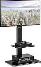 FITUEYES Floor TV Stand for 37-75 Inch TV with Tempered Glass Base, Black