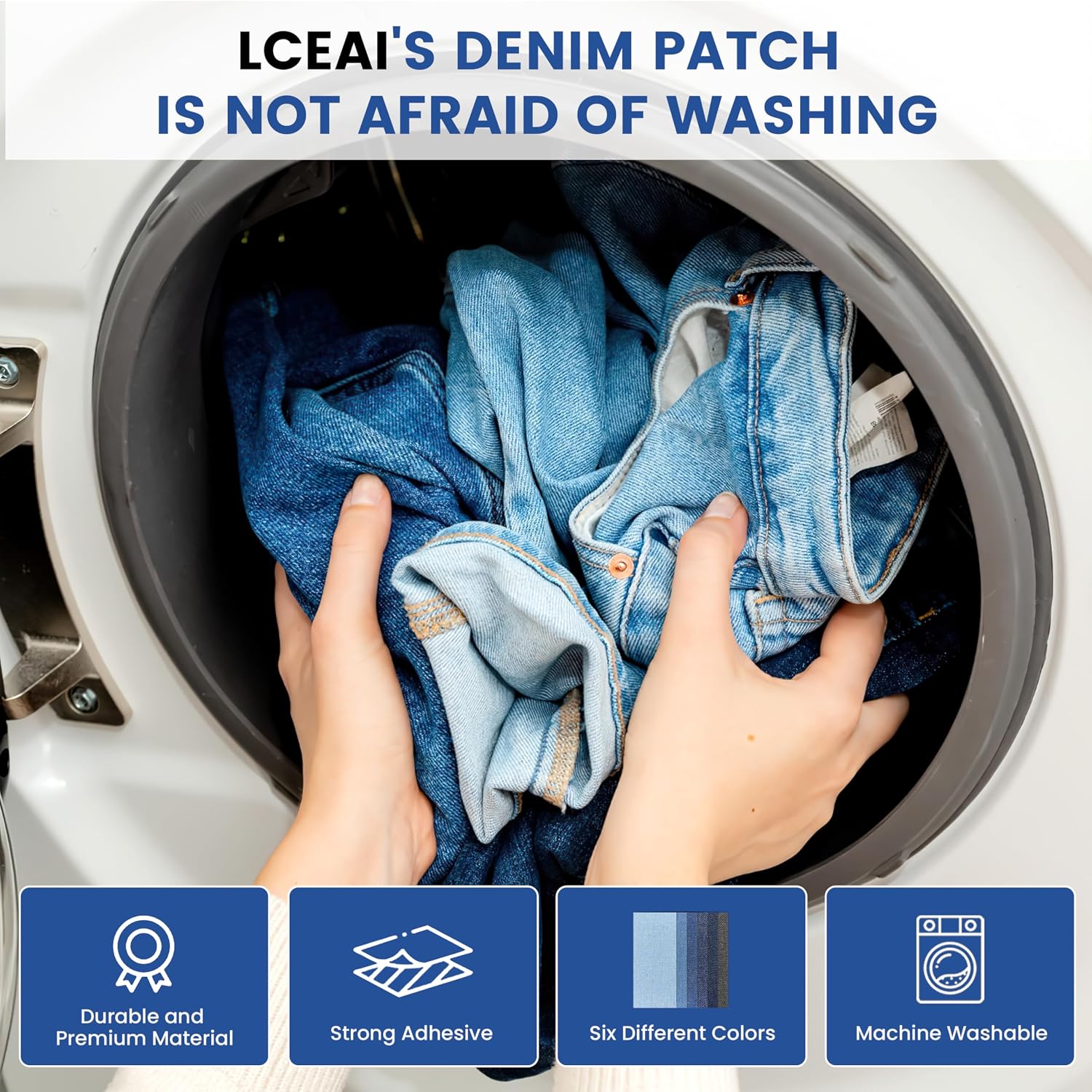 Denim Patches for Inside Jeans - Iron On Patches for Jeans - Jeans Patch for Repairing Pant Holes and Covering Imperfections, 6 Colors, Each Piece Measures 4 in x 8.9 in