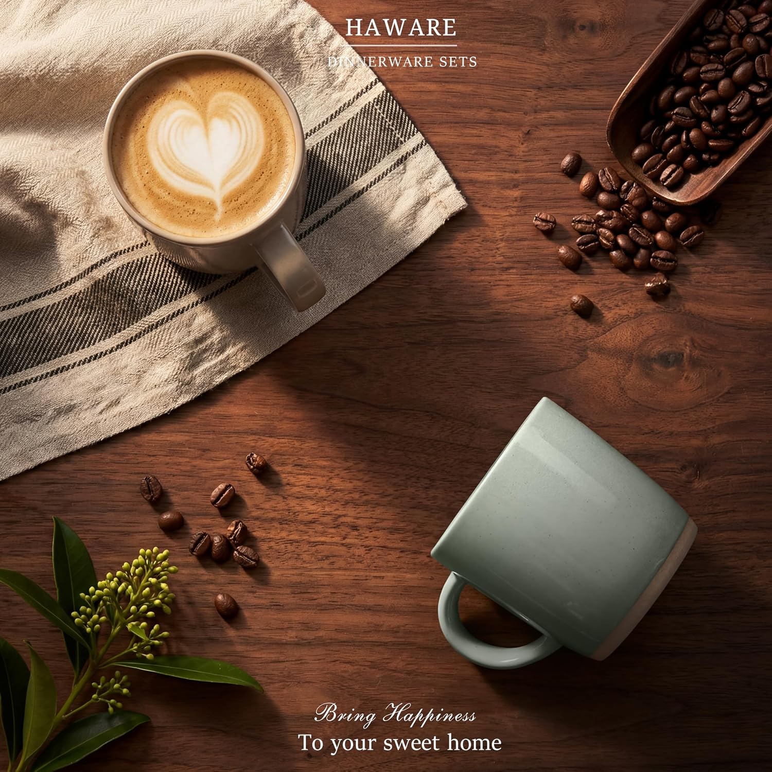HaWare 13OZ Coffee Mugs with Handles, Stoneware Coffee Cups for 4