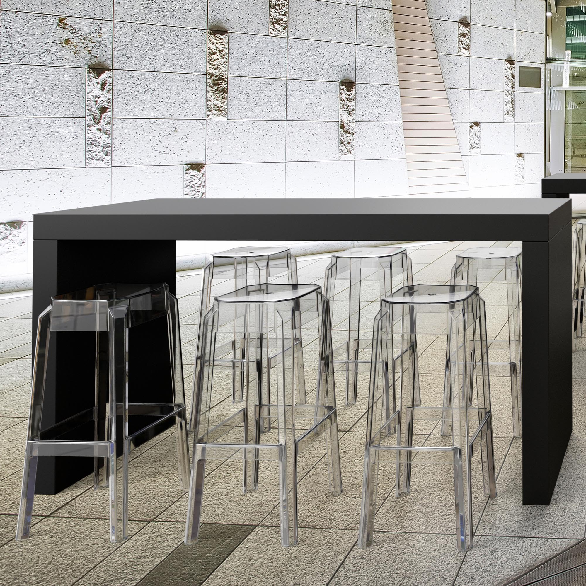CLP Tabouret de Bar Fox en Plastique Résistant - Tabouret de Comptoir Stable et Léger (2 kg) - Hauteur 75 cm - Chaise Haute de Cuisine Empilable Couleur Transparent