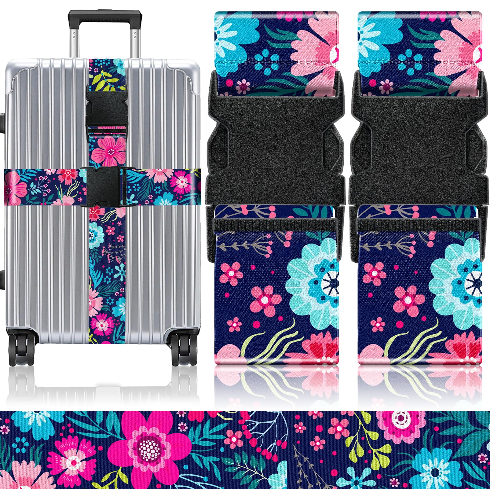 Slohif Luggage Straps for Suitcases Travel Belt Accessories Luggage Connector Identifiers Over Handle with Buckle Unique Nylon Adjustable Strap for