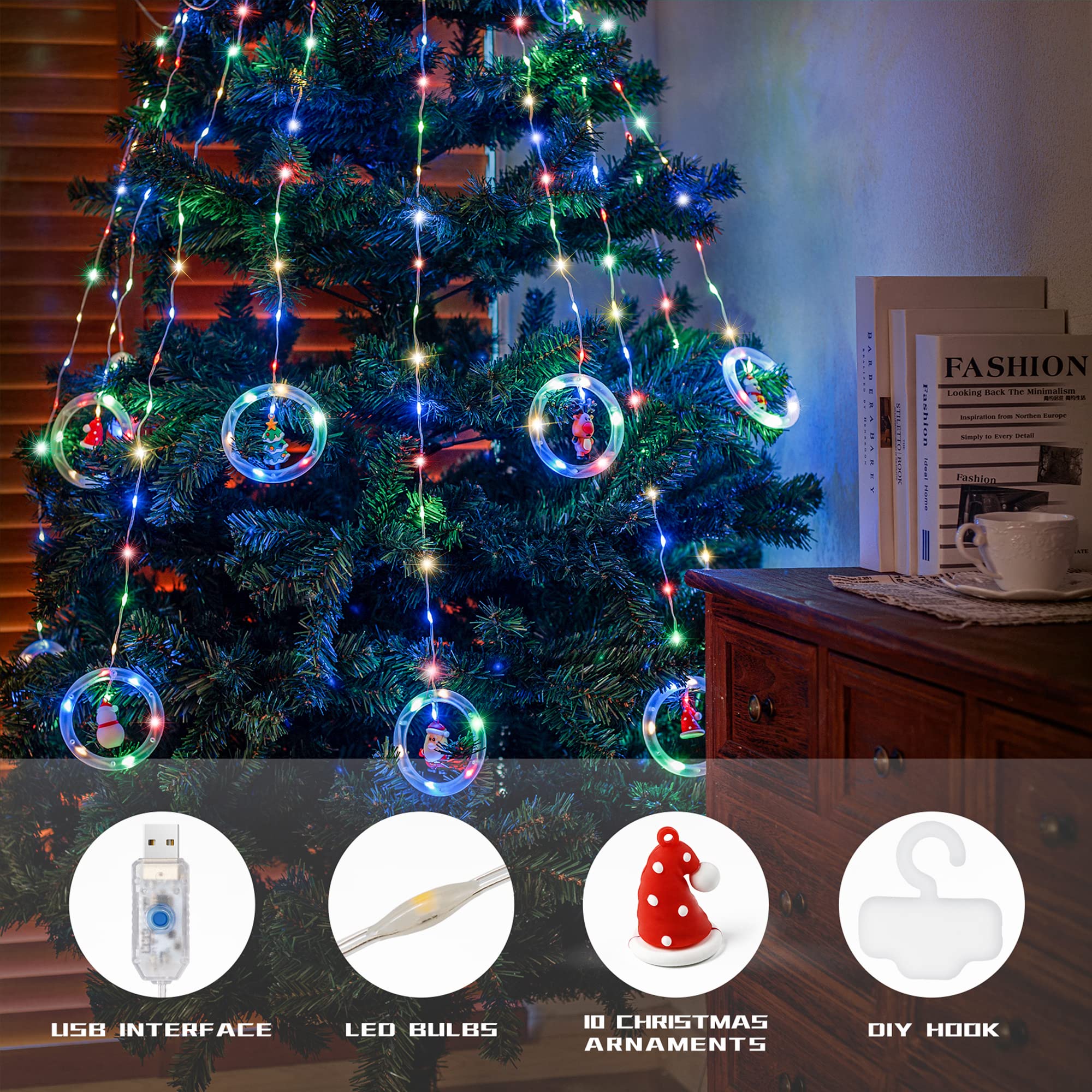 Hopolon Christmas Icicle Lights, 9.8Ft 200 Led 8 Modes Christmas Lights