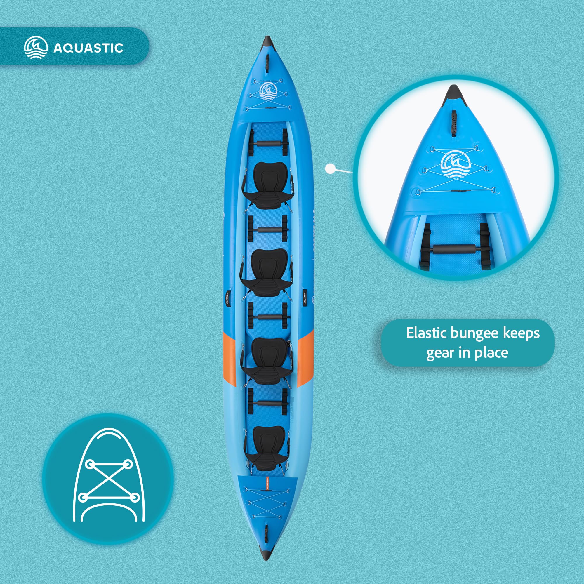 AQUASTIC Cortez 16'9 - Kayak hinchable híbrido para 4 personas de hasta 340 kg