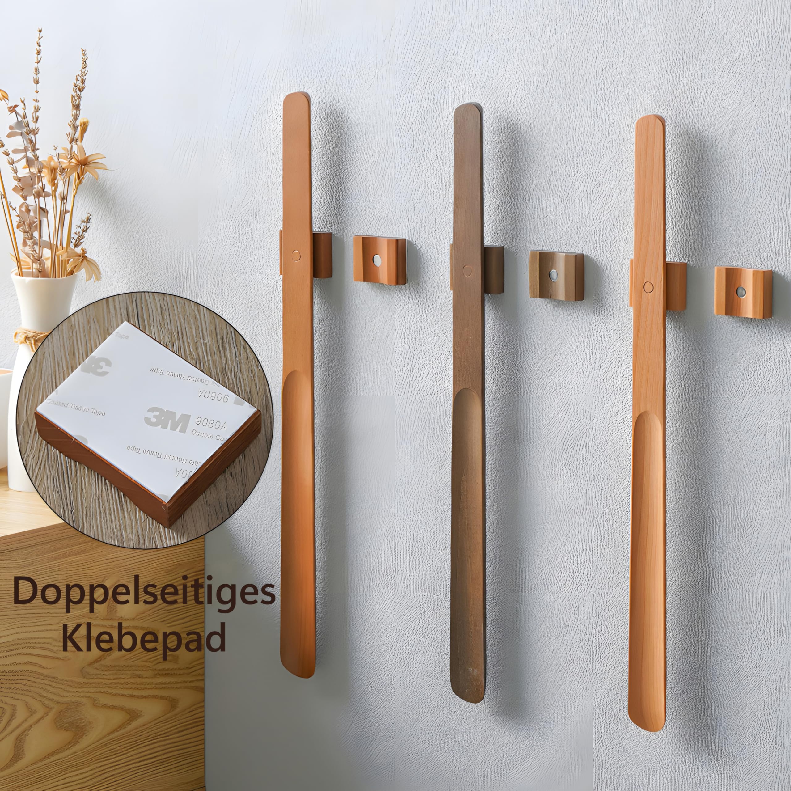 Magnetischer Schuhlöffel aus Holz mit Wandhalterung | Wandmontage (Buche, 70 cm)
