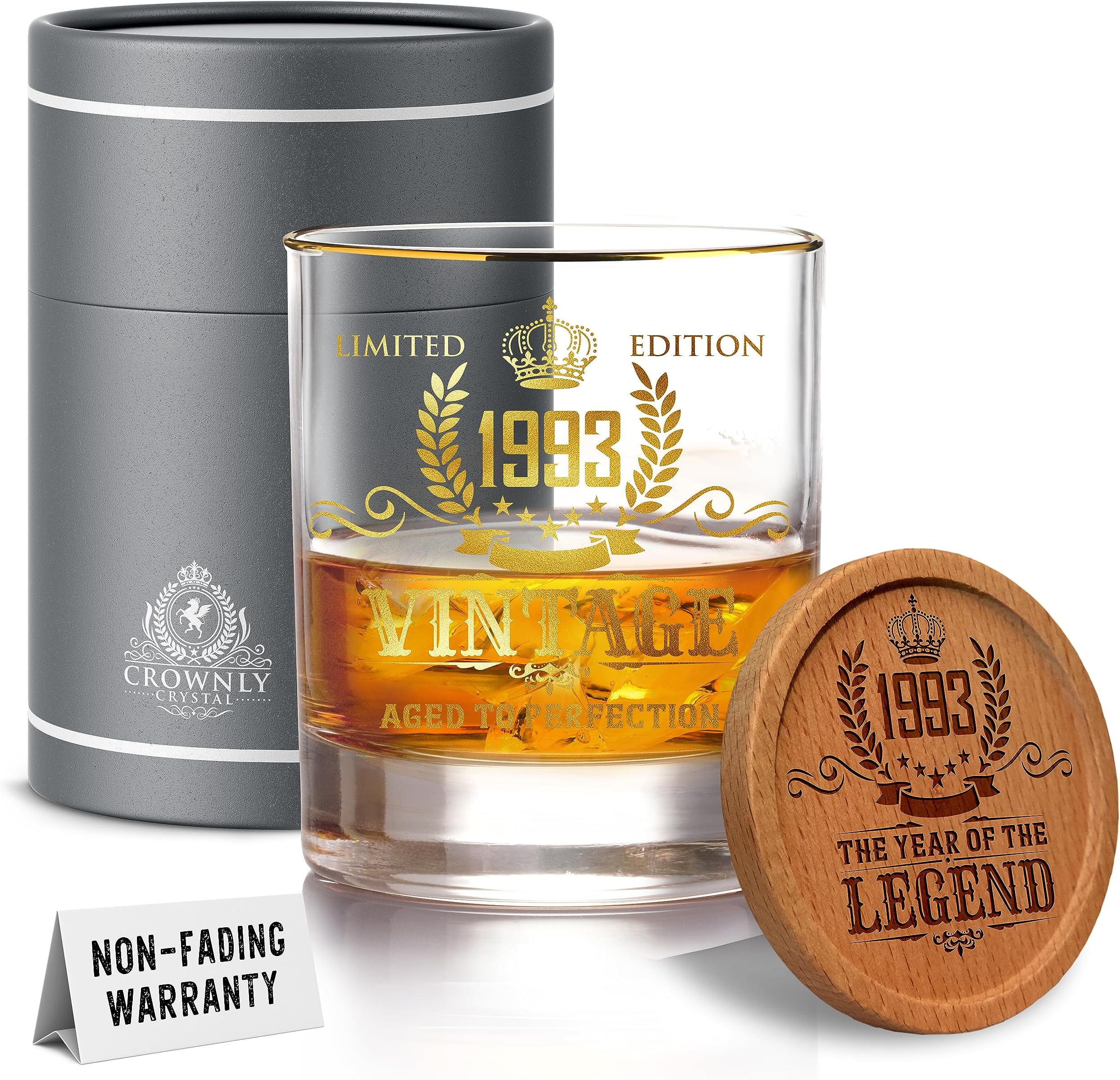 Kies®GIFT Gold 1993 Whiskey Glass 31th Birthday Decorations Happy Birthday Gifts Bar Set Whiskey Gifts for Men Bourbon Gifts for Men Vintage Decor Unique Gift Ideas Bourbon Glass Ice Crystal Glasses