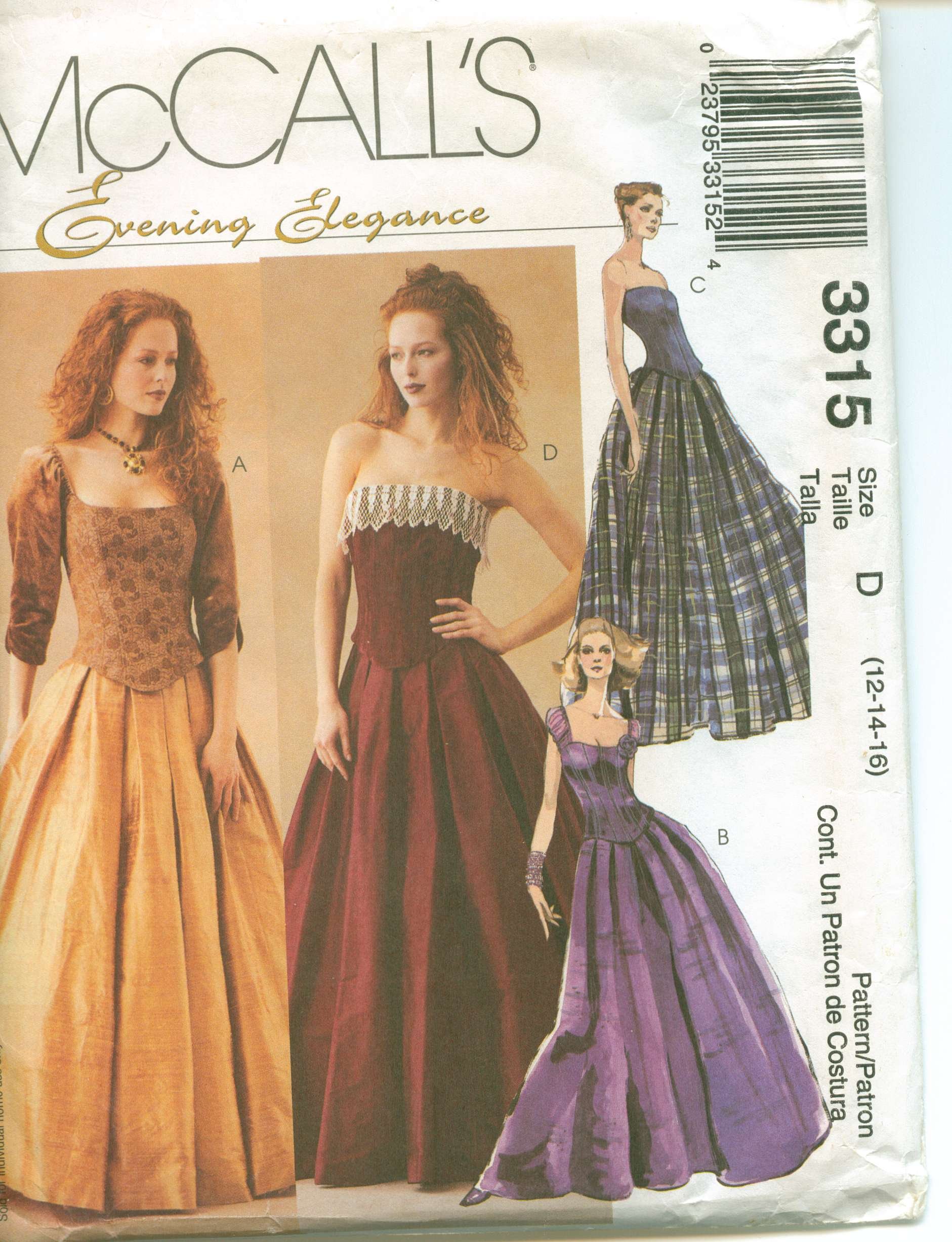 Amazon.com: McCALL'S 3315 Evening Elegance Pattern size 12-14-16 : Arts,  Crafts & Sewing