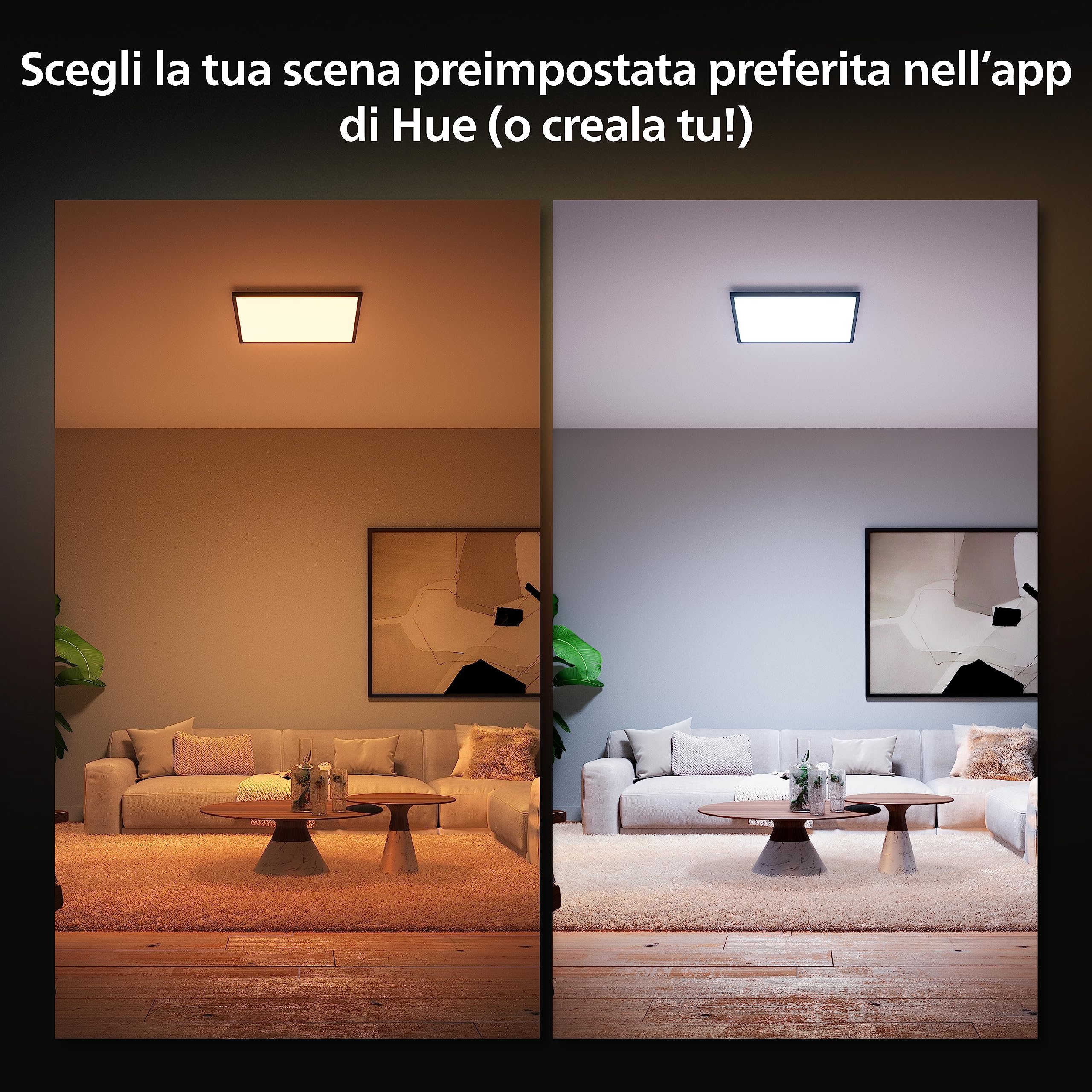 Philips Hue White Ambiance, Pannello Smart Aurelle, luce bianca da calda a fredda, 19W, 60x60cm, nero, Compatibile Bluetooth, Controllo Vocale con Alexa, Google Assistant e Apple Homekit