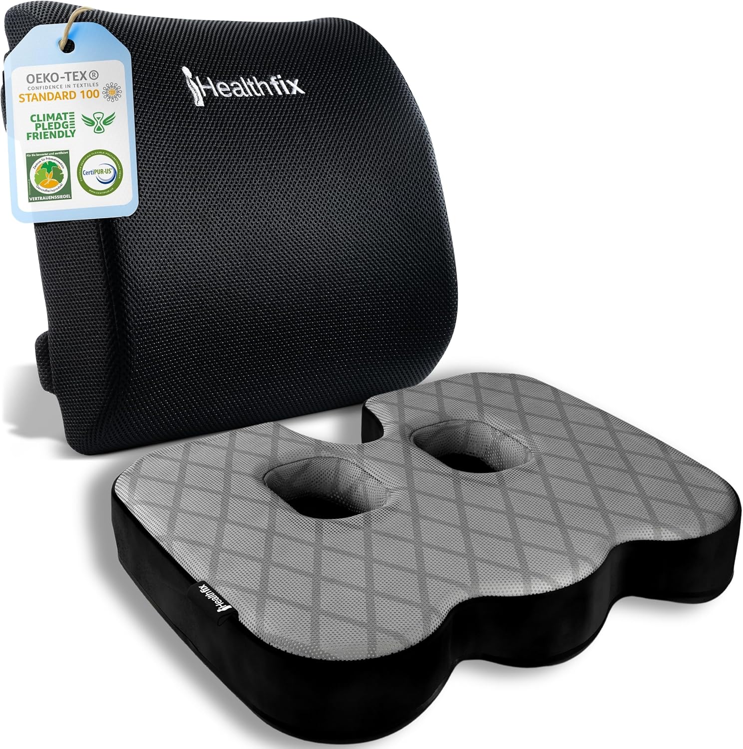 Healthfix  Orthopaedic Seat Cushion & Lumbar Cushion - Set of 2 for Maximum Seat Comfort and Ergonomic Back Posture