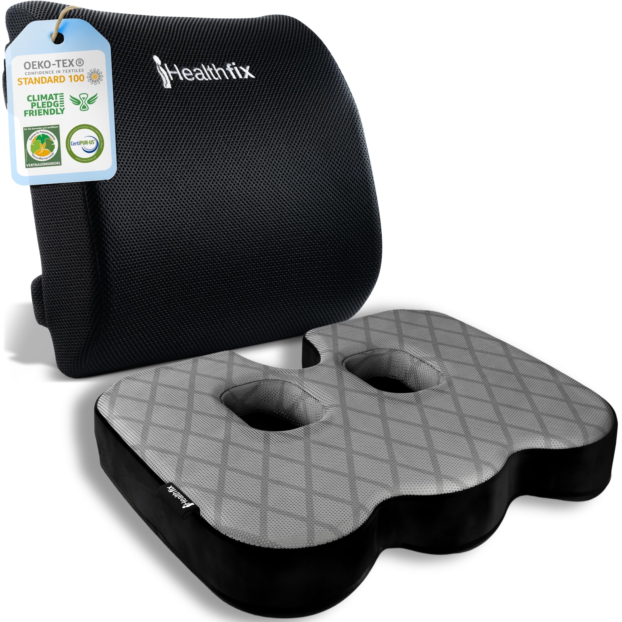 Healthfix® Orthopaedic Seat Cushion & Lumbar Cushion | Ideal for Office & Home Office | Improves Sitting Posture, Relieves Sitting Pain & Increases Comfort