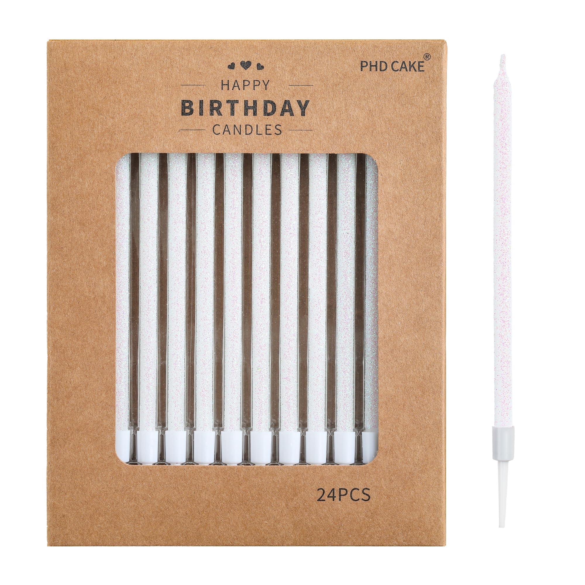 PHD CAKE Iridescent White Long Thin Metallic Birthday Candles, Cake Candles, Birthday Parties, Wedding Decorations, Party Candles