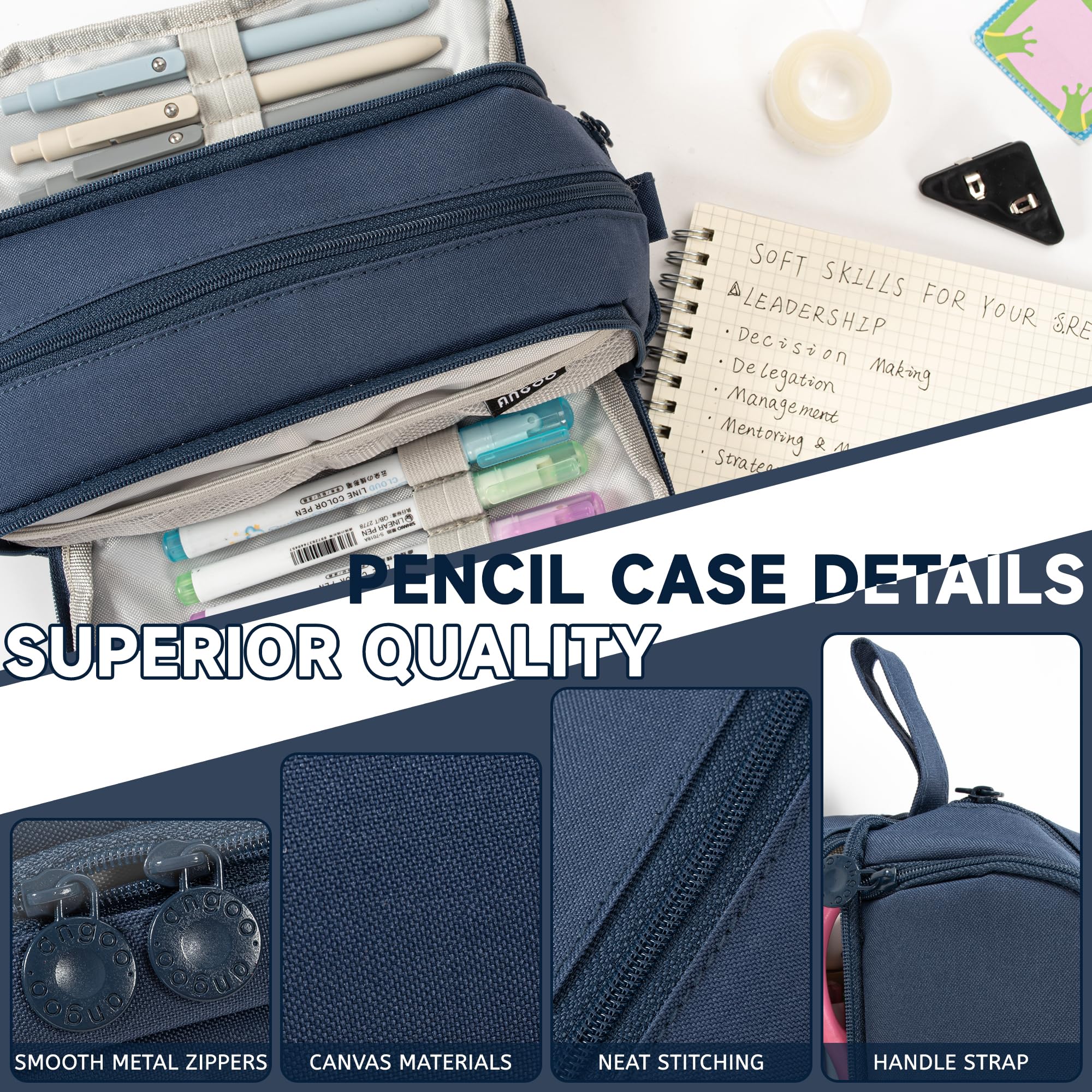 Kunoli Special Pencil Case, Large Capacity Angoo Pencil Case with Compartments - Image 3
