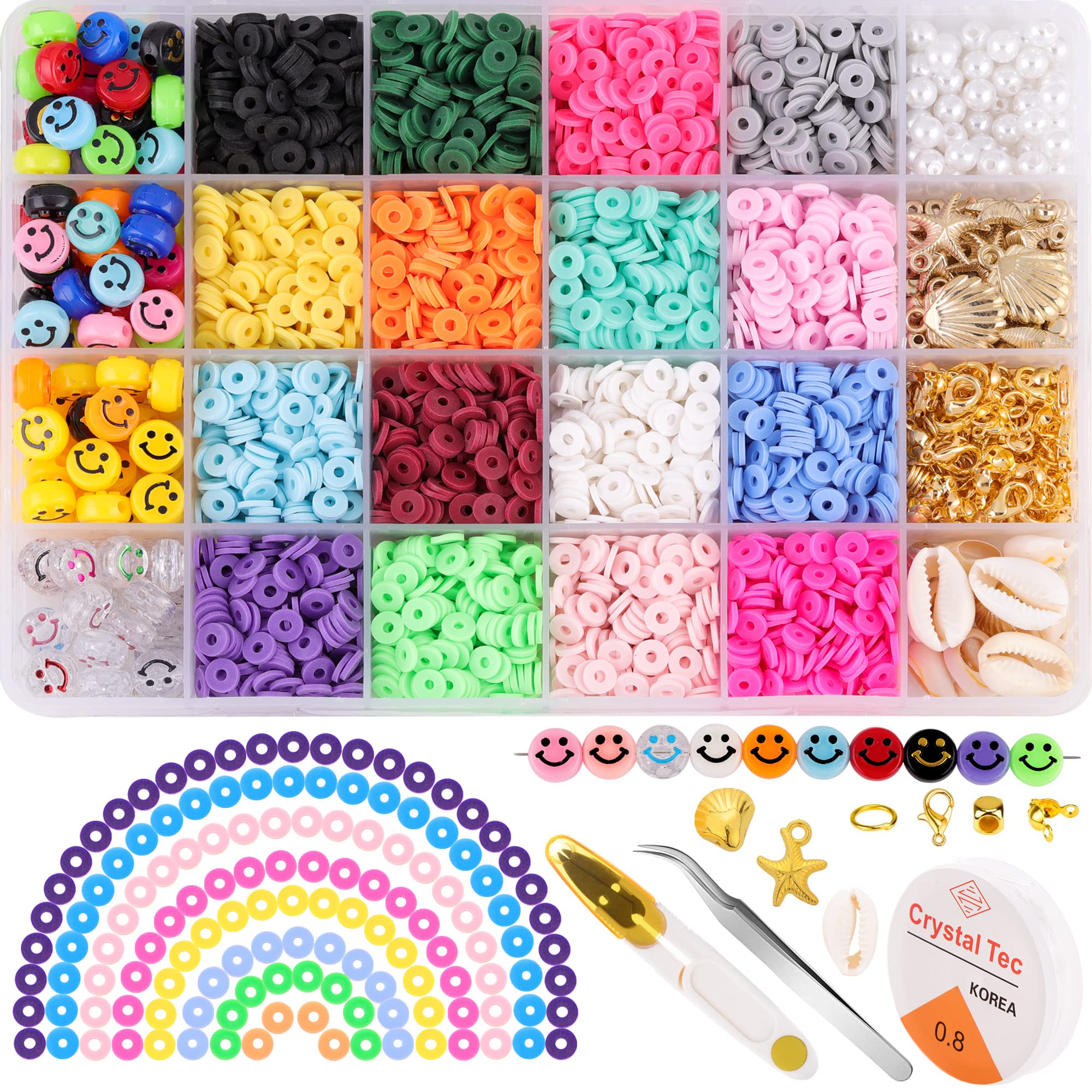 4000+ Pcs Clay Beads Bracelet Making Kit Round Flat Beads Polymer Clay Beads Set Clay Spacer Heishi Beads for Jewellery Making Bracelets Necklace DIY Jewellery Making Kit for Kids Adults,2 Boxes