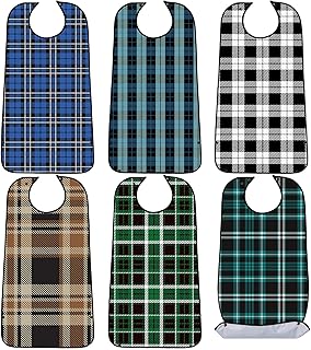 SATINIOR 6 Pack Adult Bibs for Men Elderly Eating Bibs with Crumb Catcher Waterproof