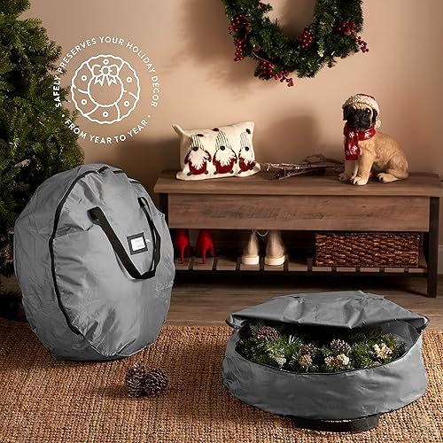 Vista 31 de Paquete de 2 bolsas de almacenamiento para corona, 61 cm - Coronas artificiales, asas duraderas, doble cremallera y ranura para tarjetas, contenedor