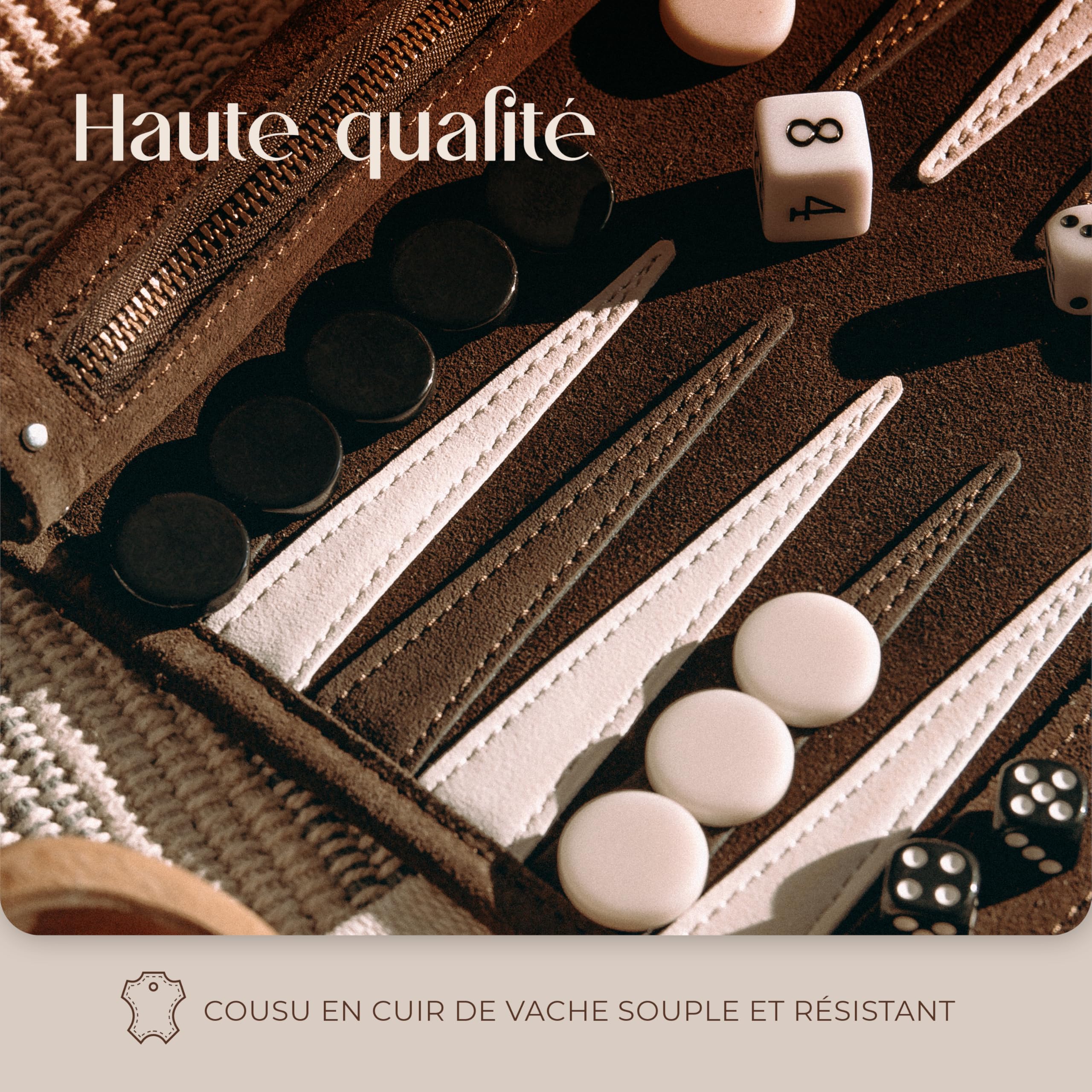 Amari ® Backgammon de Voyage - Backgammon - Roulable pour Les Voyages et Les déplacements - Back Gammon de qualité supérieure - Mallette de Backgammon - Jeu de Voyage - en Cuir