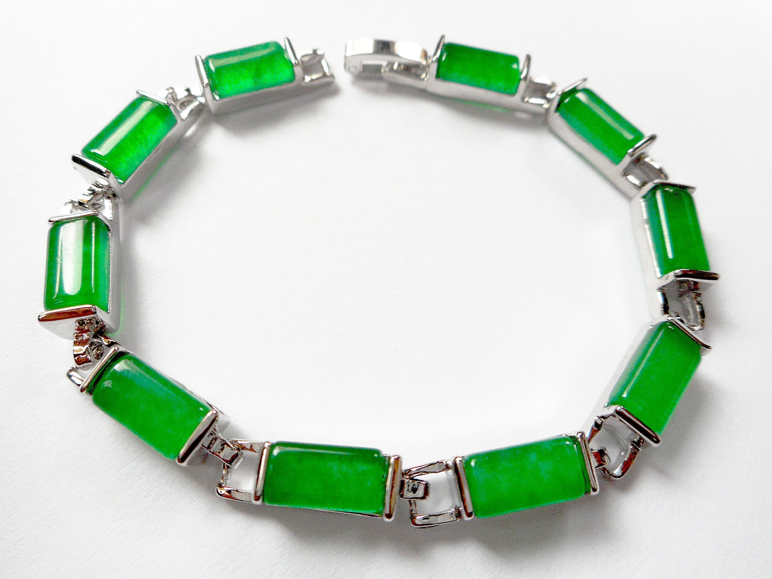 Green rectangle jade link silver bracelet