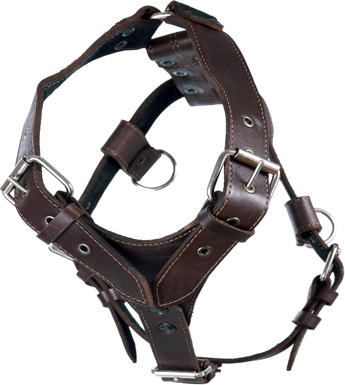 Genuine Leather Dog Harness X-Large 33"-40" Chest, 1.3" Wide Adjustable Straps (Brown) : Pet Supplies