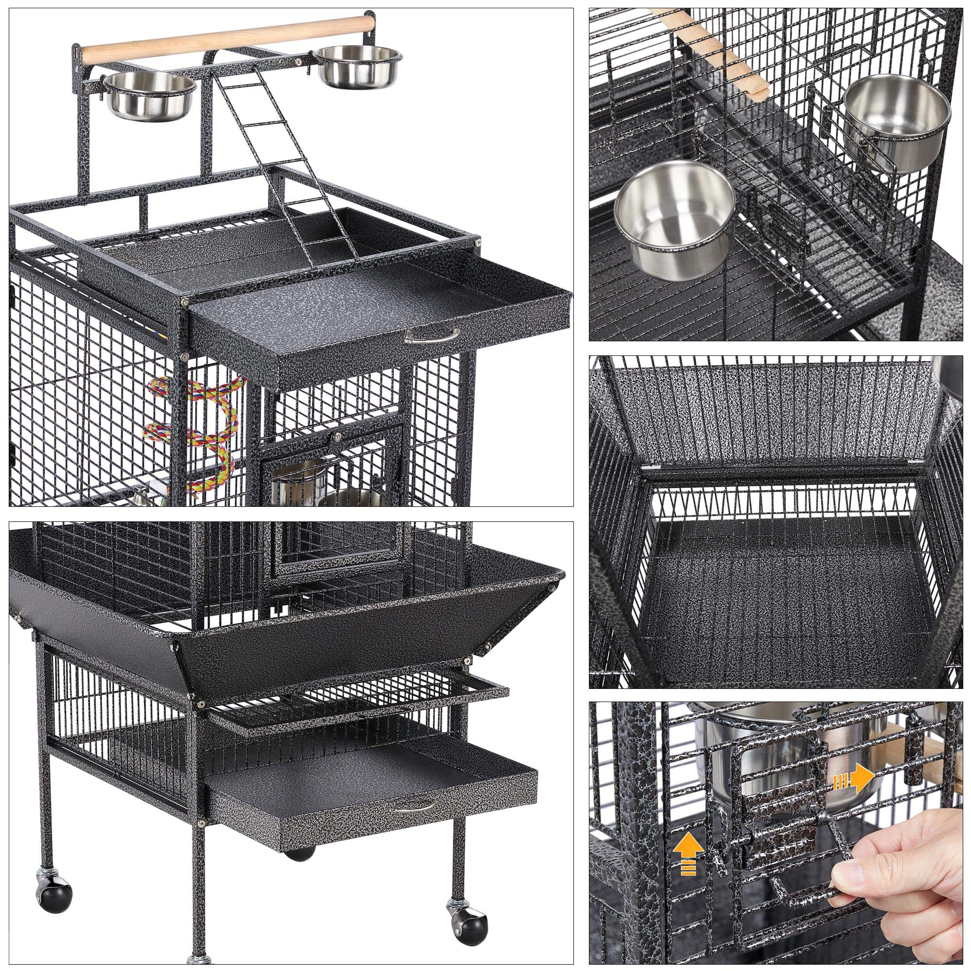 Yaheetech Grande Cage Oiseau Perroquet Volière Intérieur Exterieur avec roulettes Noir