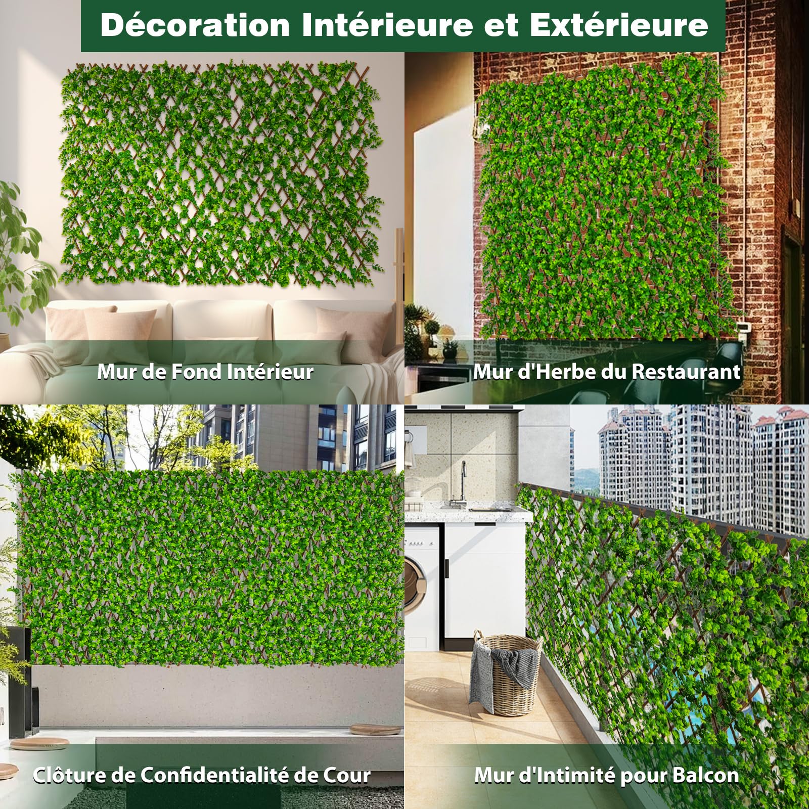 GOPLUS Haie Artificielle Décoratif, Brise-Vue Clôture Extensible en Eucalyptus Synthétique du Vrai Saule, Protection Solaire, pour l'Intérieur et l'Extérieur, Vert