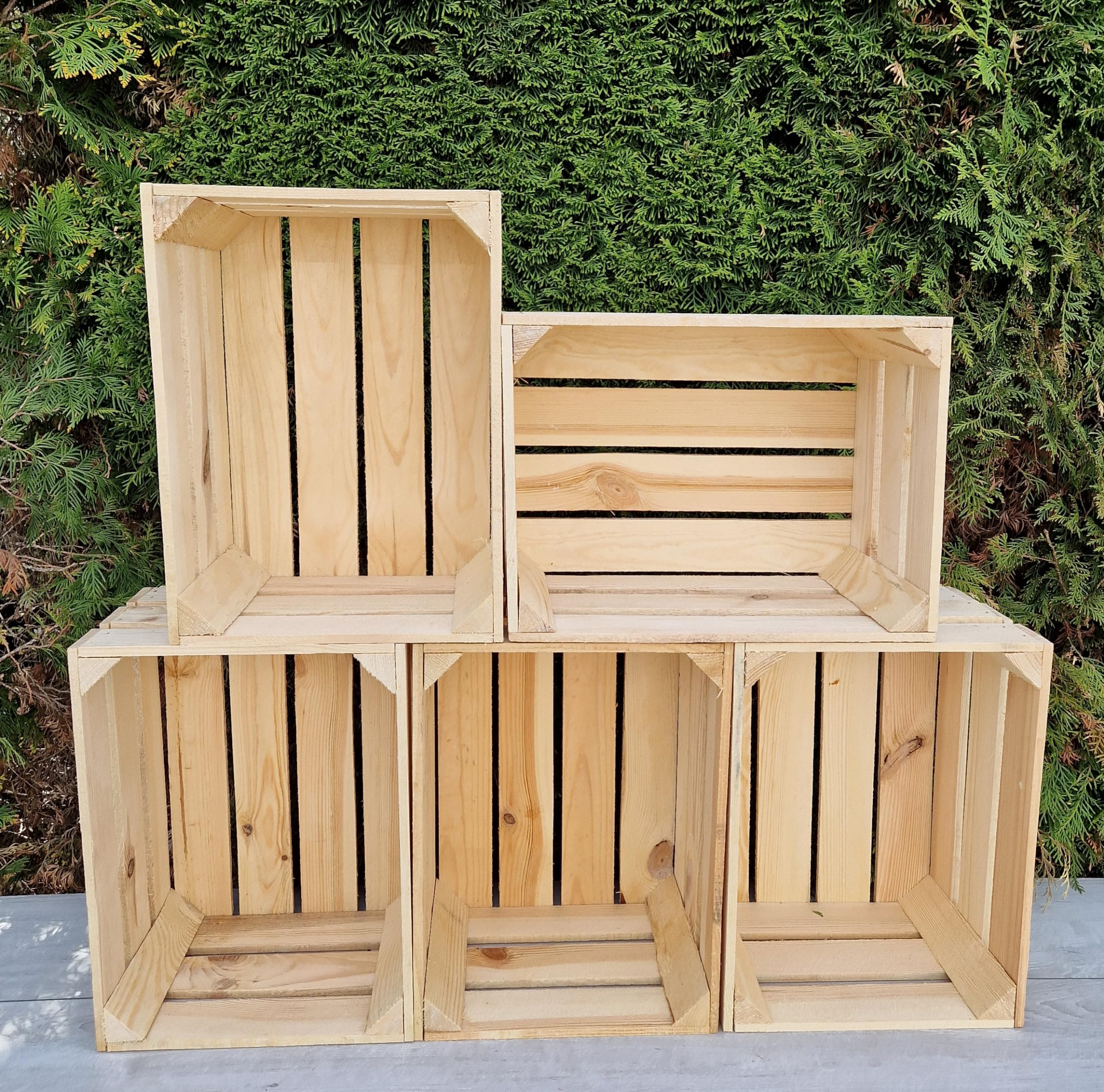 Rustic Wooden Fruit Crates Boxes - Vintage Storage Home Decor (Natural, 5)