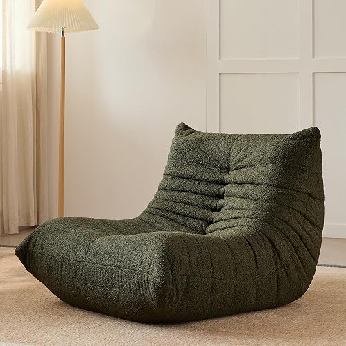 Adults Bean Bag Chairs Togo Couch Comfy Lazy Floor Sofa, Green, 1 Seater