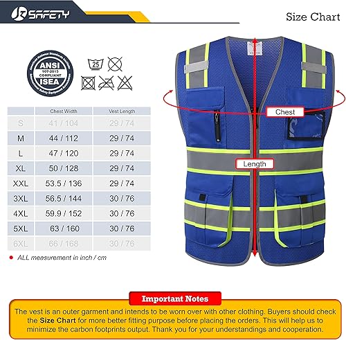 Miniatura 5 de JKSafety Chaleco de seguridad de malla de alta visibilidad con 9 bolsillos para hombre y mujer, chaleco reflectante de seguridad, cremallera