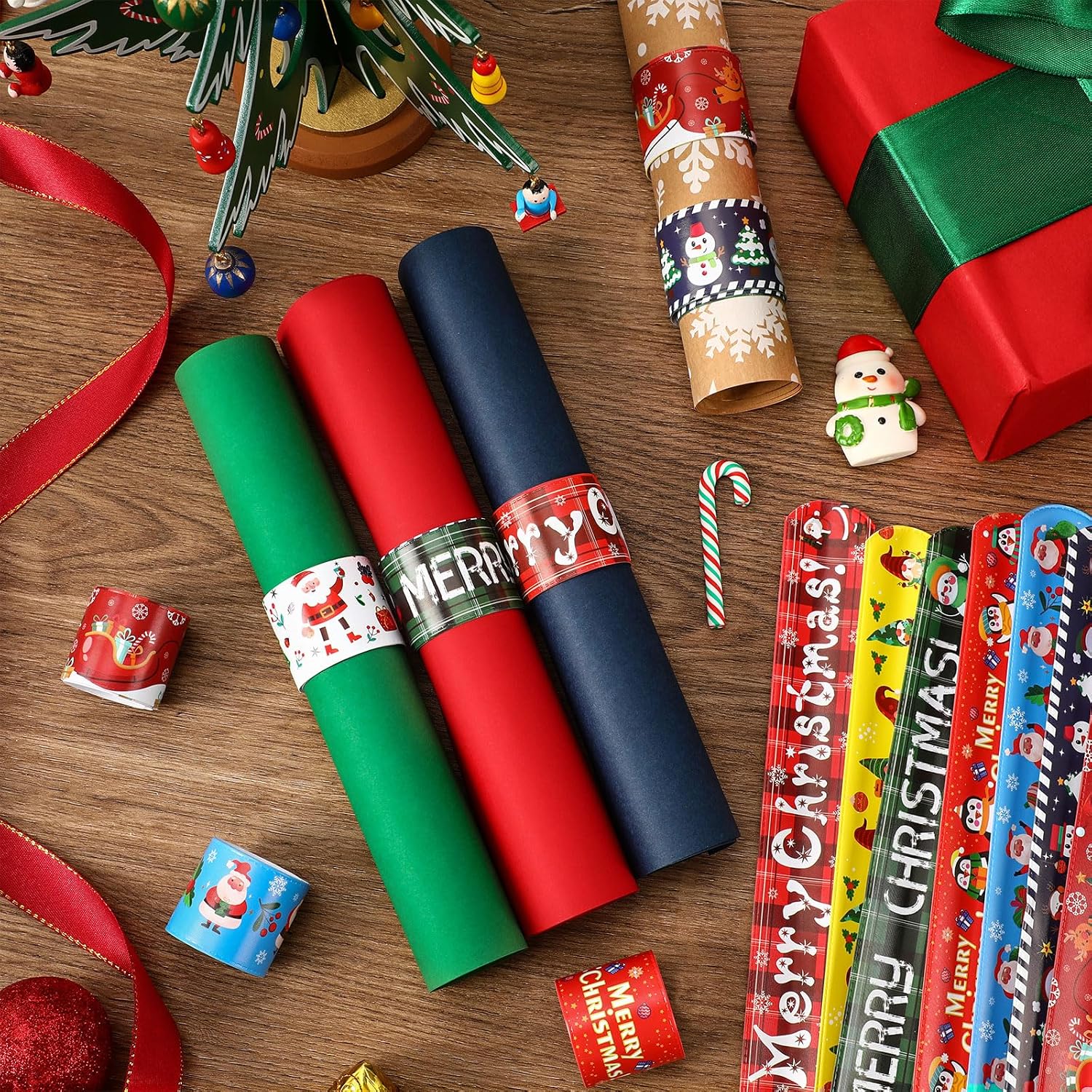 JUNEBRUSHS 24 Pcs Christmas Wrapping Paper Roll Holder, Holiday Flip Wraps