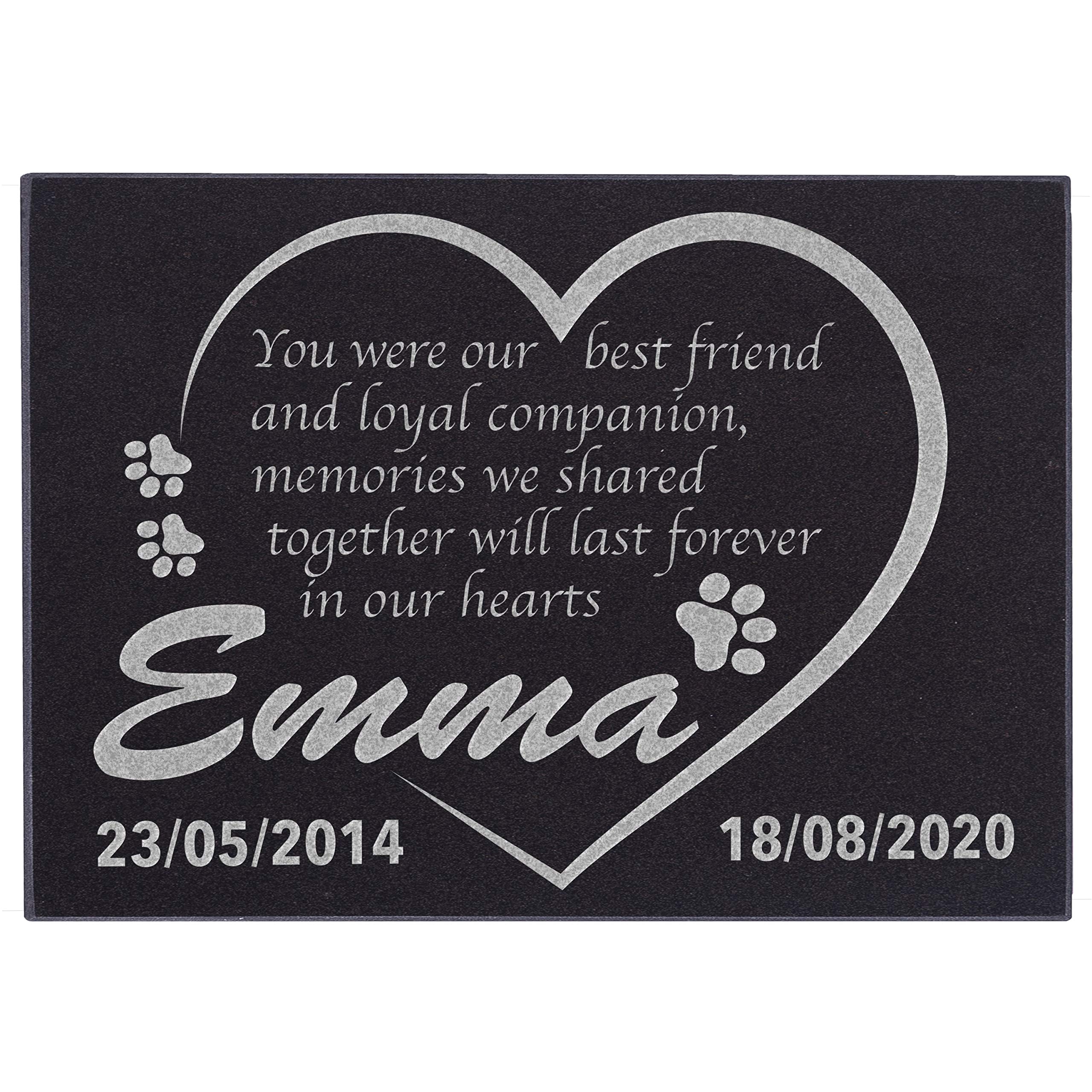 CustomizationMill Pet Memorial Stone Personalized - Granite Dog Grave Marker | 8 x 12 | Sympathy Poem, Loss of Pet Gifts, Indoor - Outdoor Pet Headstone - Last Forever in Our Hearts Grave Marker