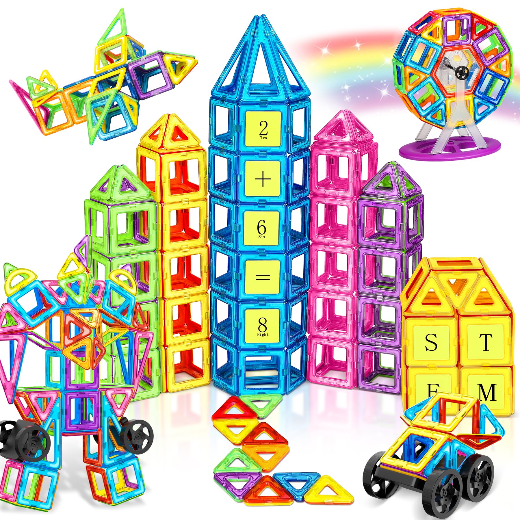 COOLJOYA Magnetische Bausteine 120 Teile Konstruktion, Magnetbausteine Magnetspielzeug Magnete Kinder, Ostern Geschenke Kinder, Magnetspiel für Geschenk ab 3 4 5 6 7 8 Jahre Junge Mädchen
