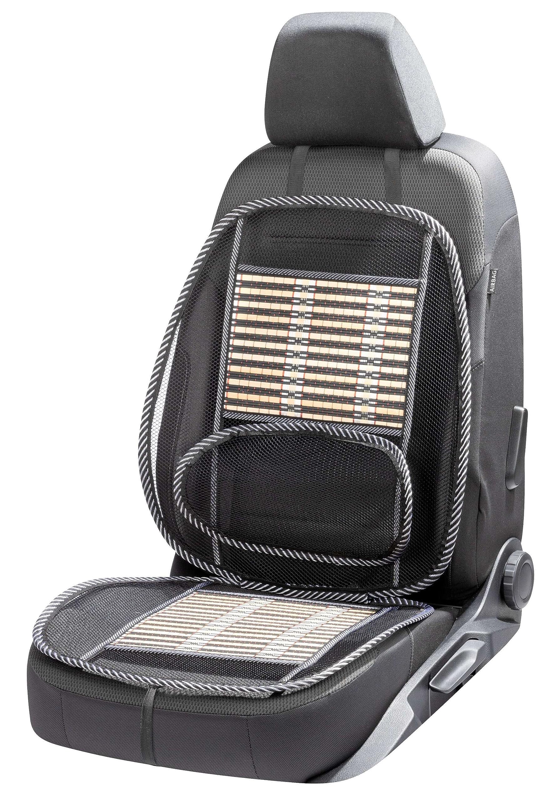 Walser CarComfort coprisedile in bambù traspirante con supporto lombare, coprisedile auto con bambù, rivestimento auto universale in beige/nero