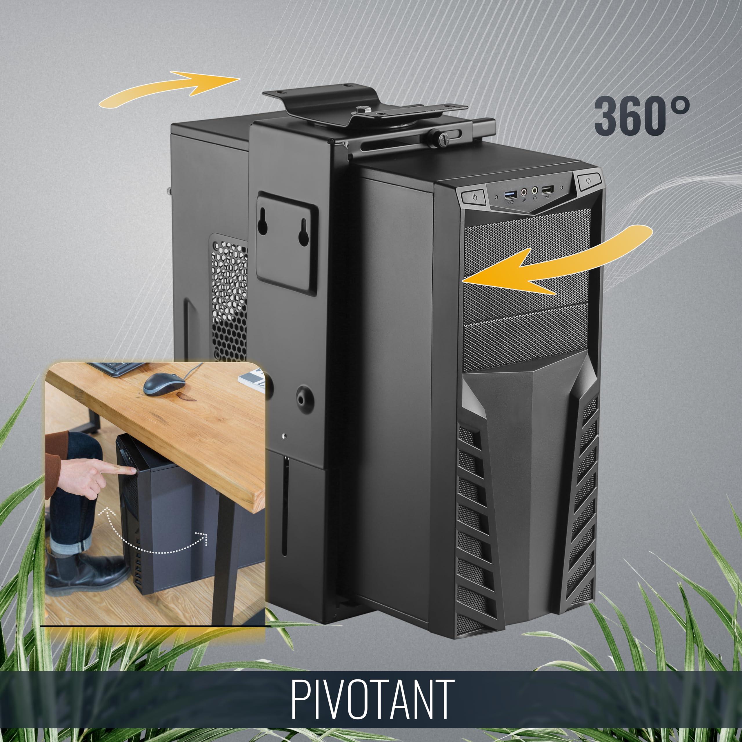 RICOO Support PC sous Bureau pour sous-Table jusqu'à 10 kg et Flexible à 360° TRH-06 Pivotant pour Serveur Métal Noir