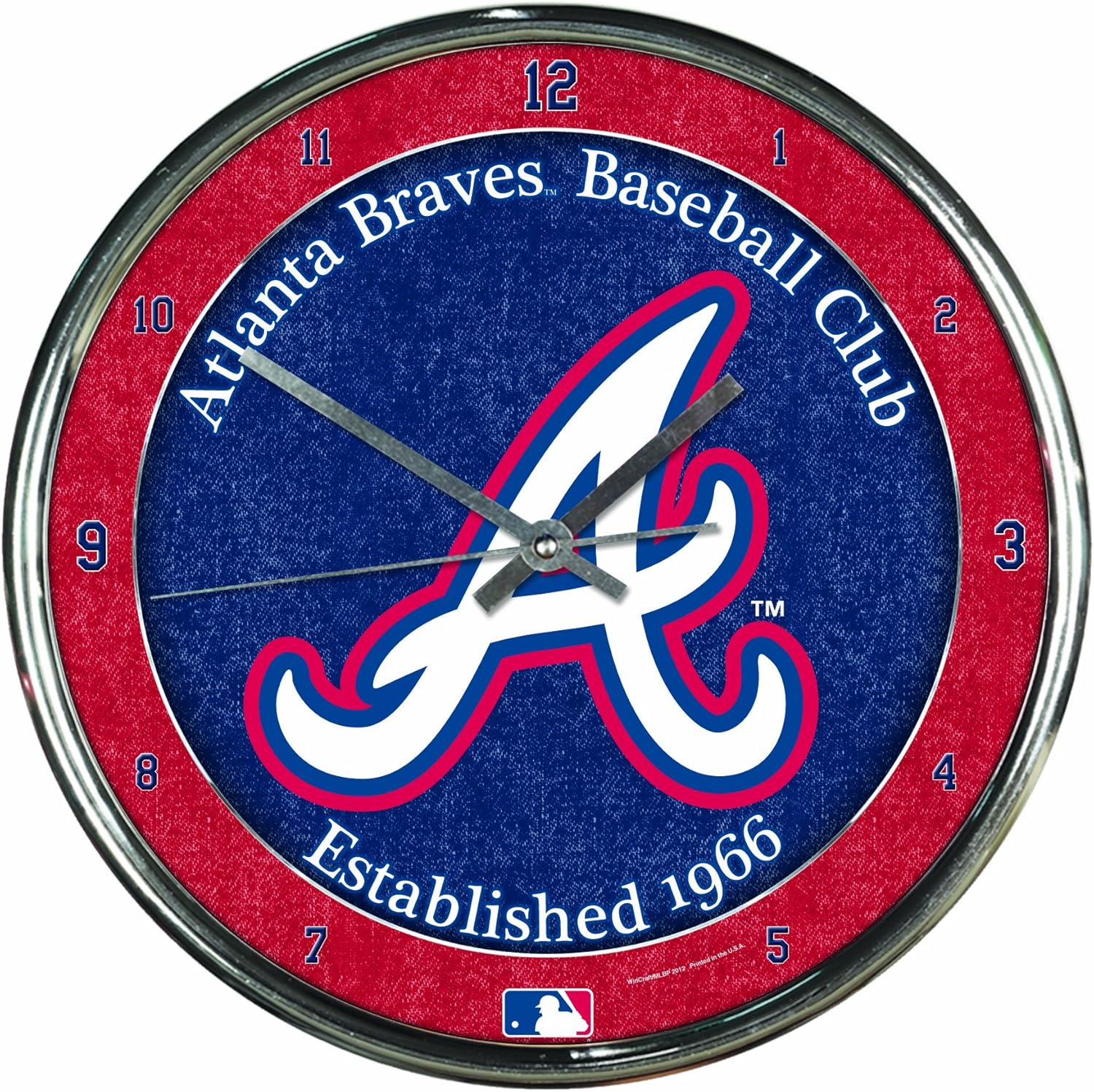 MLB Atlanta Braves Chrome Clock, 12" x 12" Wall Clocks Sports & Outdoors