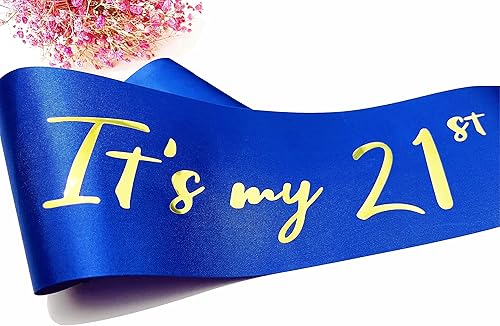 Miniatura 4 de Banda de cumpleaños número 21, bandas suaves de satén azul con letra de lámina dorada, decoraciones de cumpleaños para niñas o niños, suministros de
