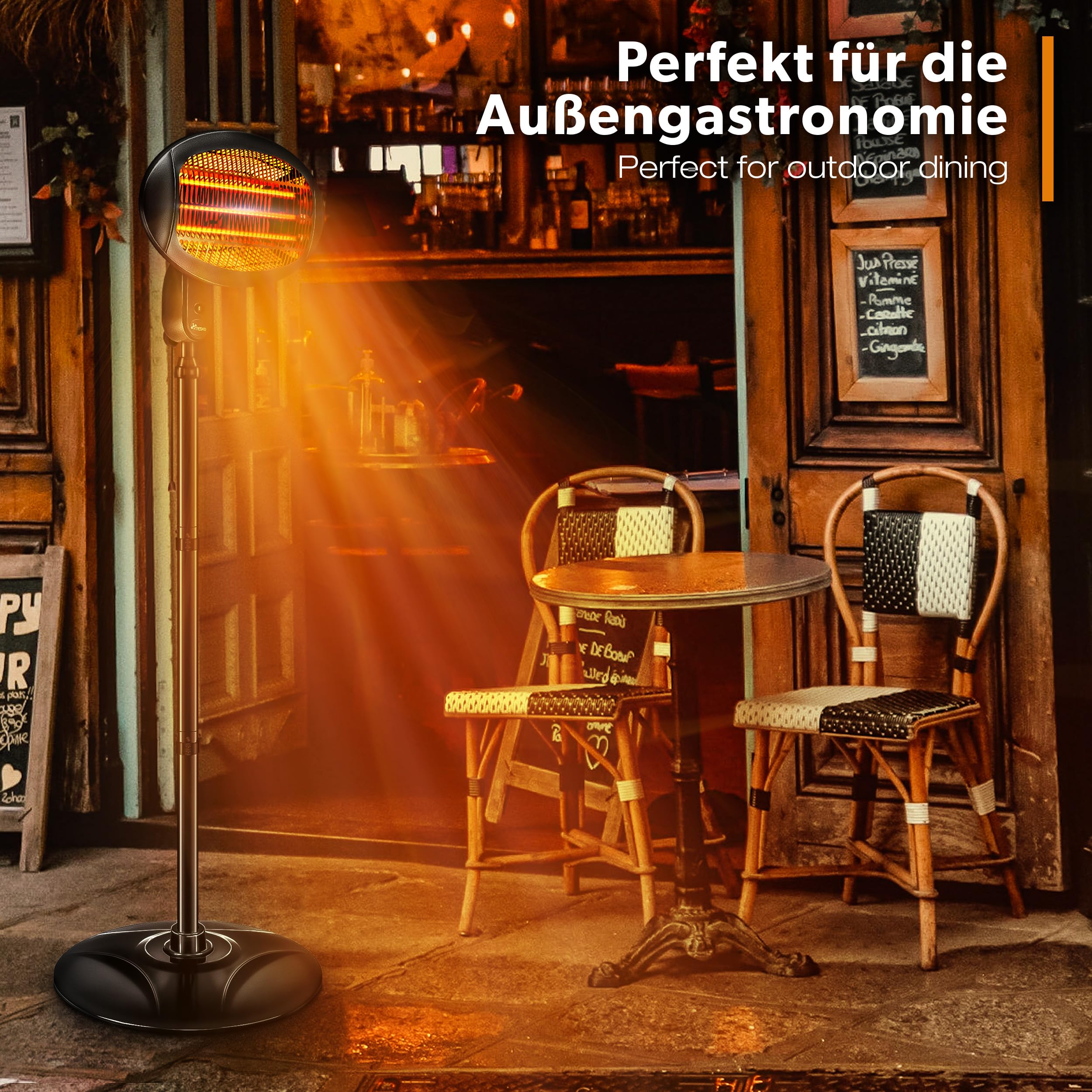 TRESKO Infrarot Stand-Heizstrahler 2000W | Wärmestrahler Terrasse elektrisch mit 3 Heizstufen | Terrassenstrahler Innen & Außen | Infrarotstrahler mit LED-Anzeige