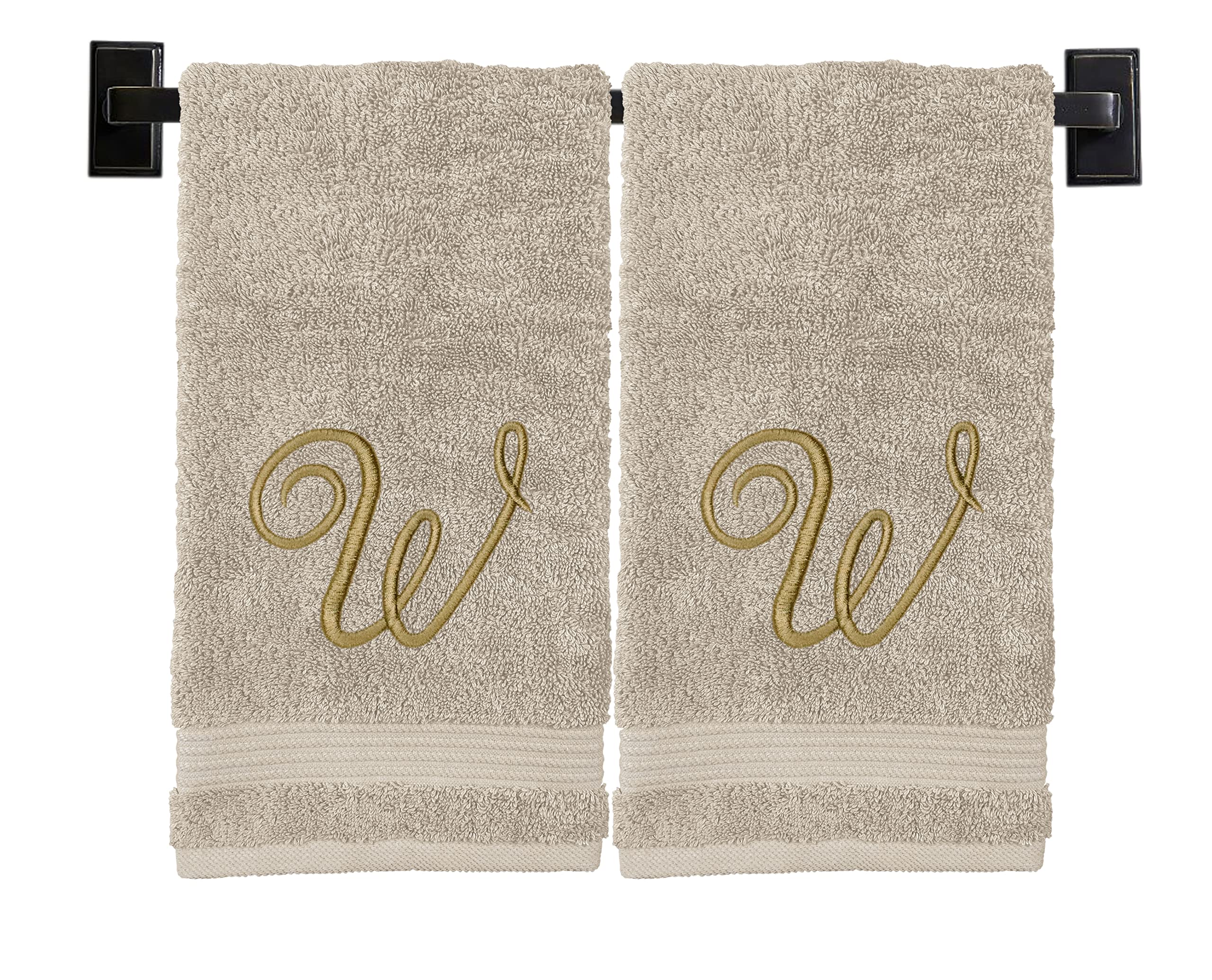 Custom Luxury TowelsMonogrammed Hand Towels - Set of 2 - Genuine Turkish Cotton - Oeko-Tex Certified - Embroidered Gold Thread Script Monogram - Personalized Towels - Bathroom Hand Towels