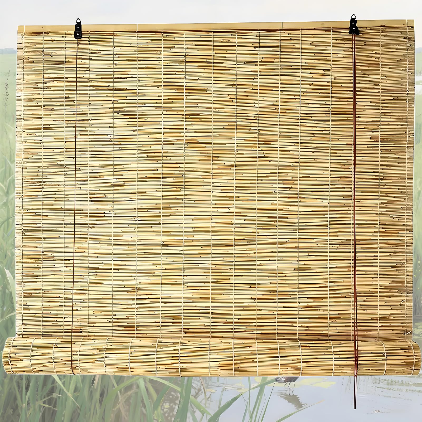 Stqyeiw A Bamboo Blind Blackout Blinds Roller Retro Reed Curtains Shade With Lifter Sunshade Privacy Wide Kitchen Roman Roller For Window/Door/Patio Balcony Outdoor Indoor Various Sizes