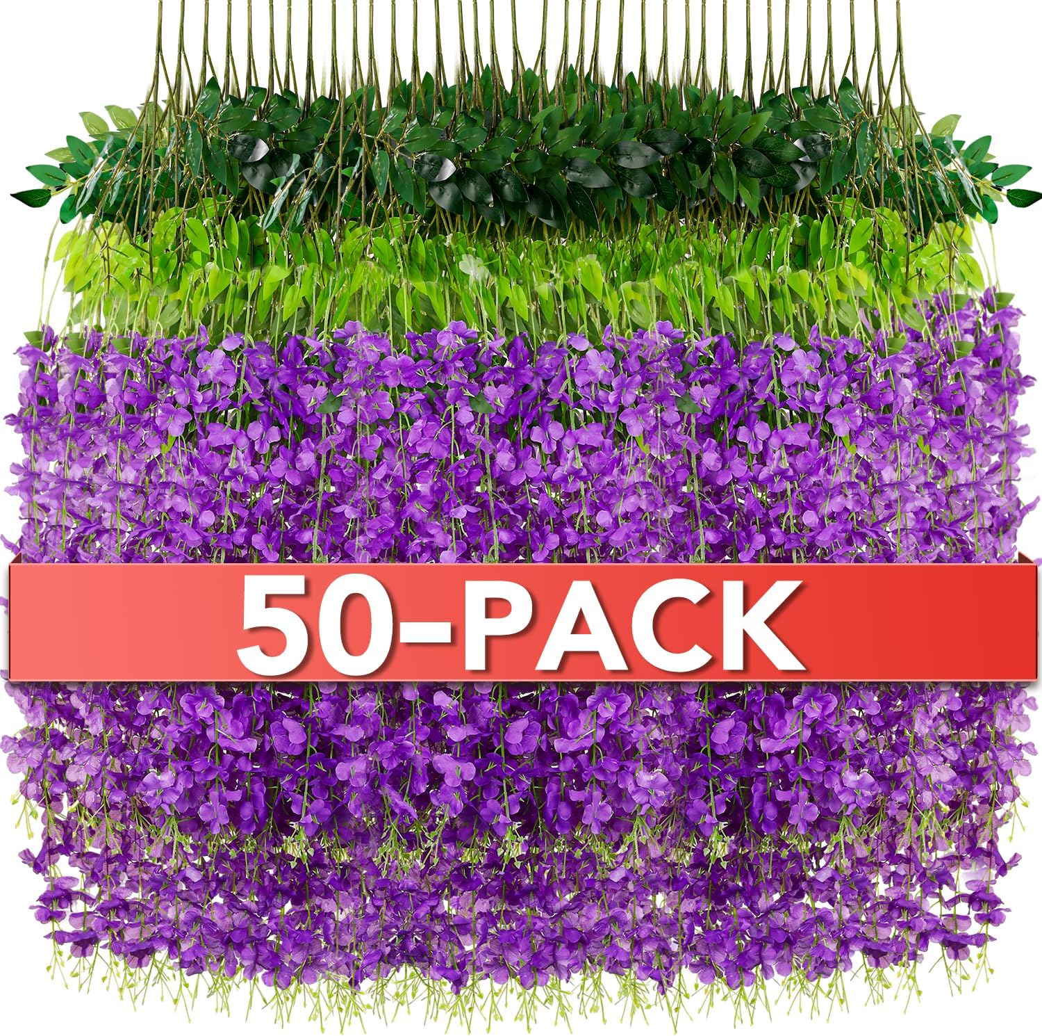 Wisteria Hanging Flowers,Fake Hanging Flowers,Wisteria artificiales Garland for Home Wedding Arch Floral Party Garden Ceremony Outdoor Decor,3.6 feet Long(50,Purple) Purple 50