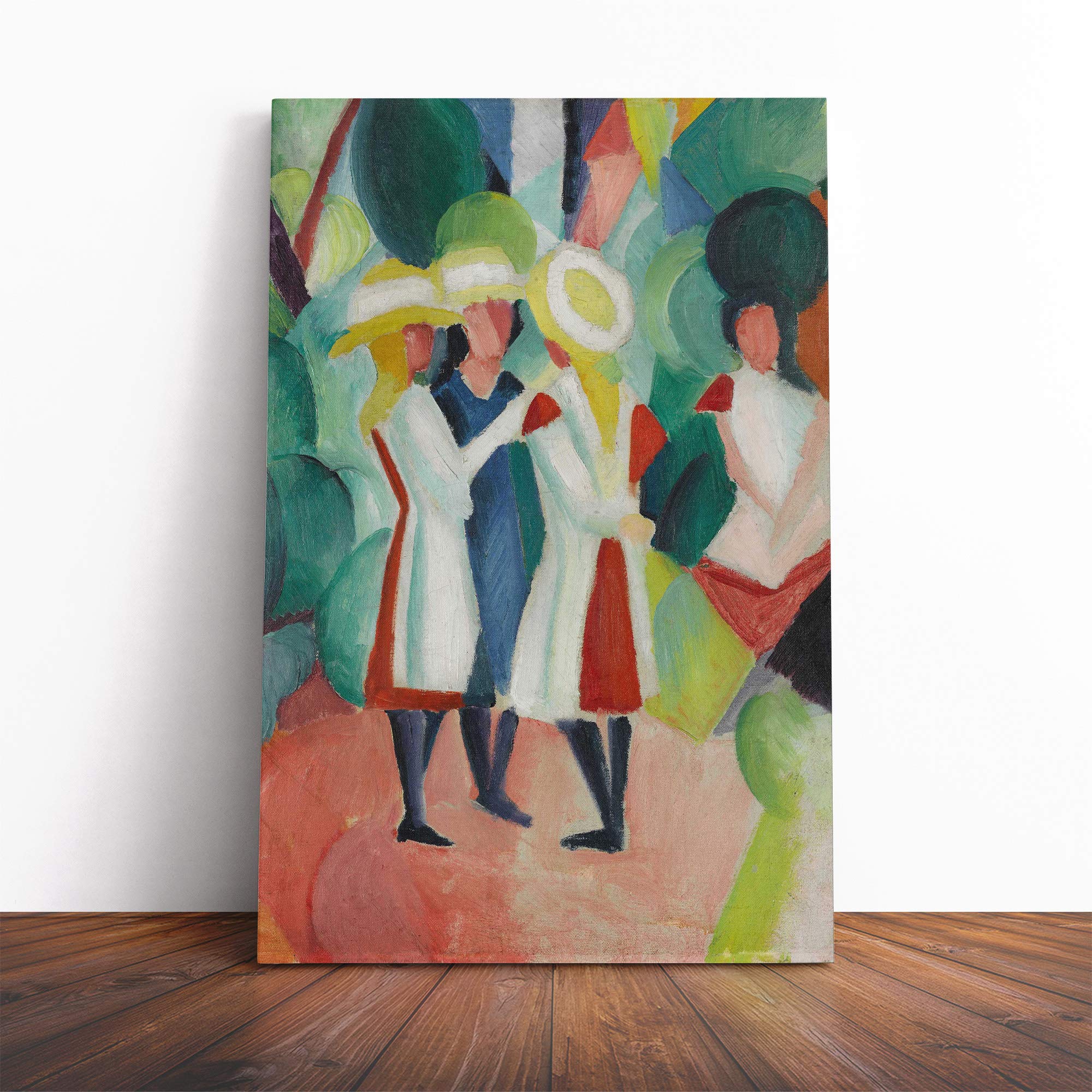 August Macke Three Girls Canvas Print | Gallery Wrapped 30mm Frame Wall Art | 30x20 inches | Ready to Hang | Modern Picture | Living Room Bedroom Lounge Office