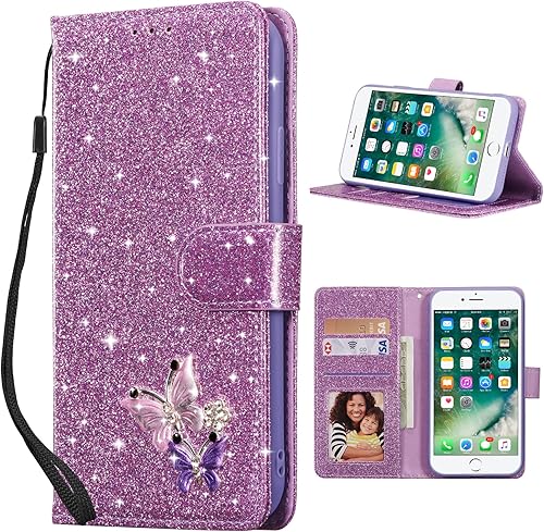 UEEBAI Wallet Case for iPhone SE3 5GiPhone 7iPhone 8iPhone SE2, Premium Glitter PU Leather Phone Case Card Slots Kickstand Case Magnetic Closure