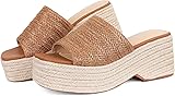 Platform Slip on Espadrille Sandals for Women Wedges Slides Bohemia Sandals Flatform Open Toe Beach Sandals 8.5 1 Brown a
