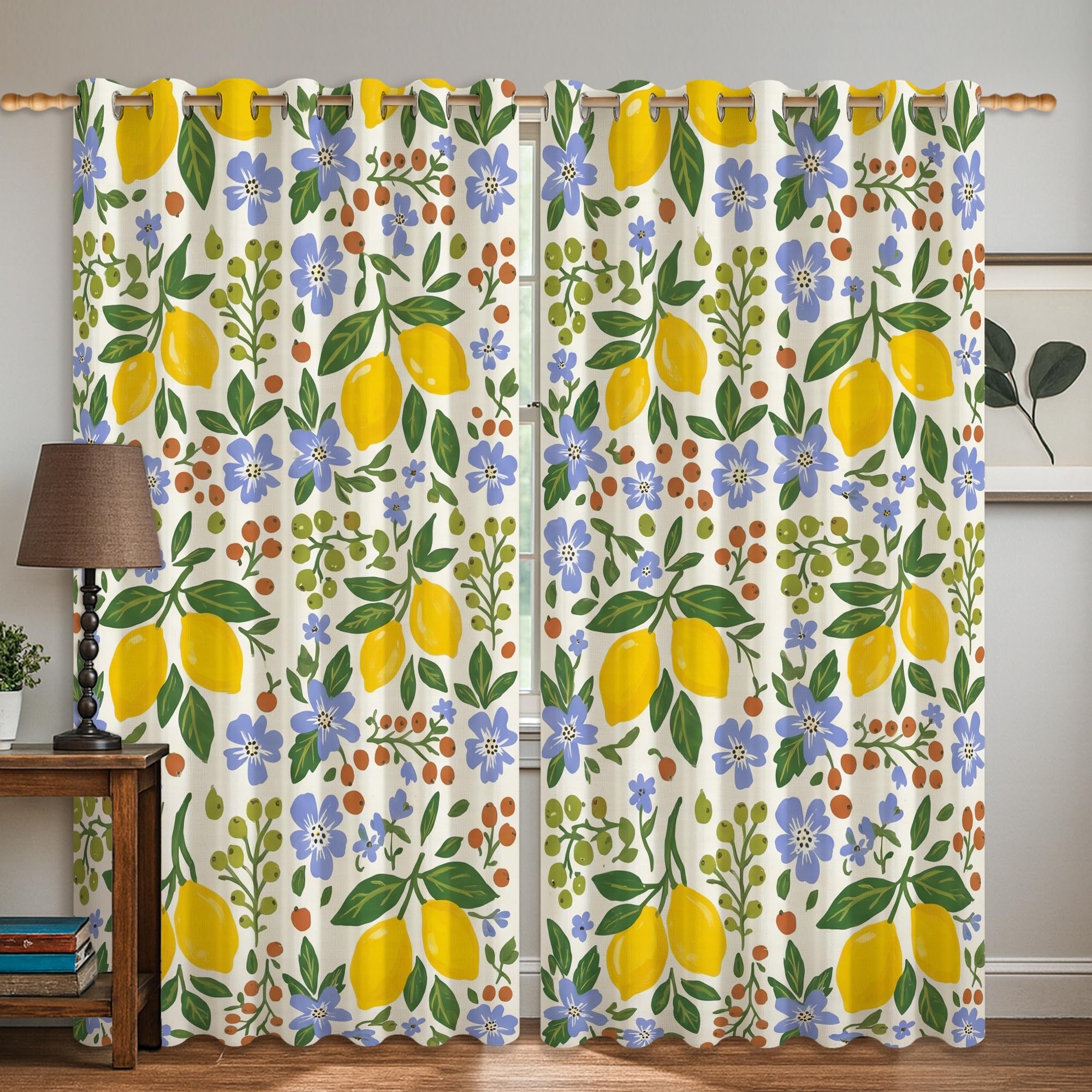 Rideaux occultants à isolation thermique motif botanique citron jaune d'été pour chambre 132x183cm