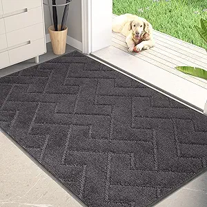PURRUGS Dirt Trapping Door Mat 34" x 59", Non-Slip Machine Washable Entry Rug, Shoe Scraper, Dog Doormat, Super Absorbent Welcome Mat for Front & Back Door, Muddy Wet Shoes & Paws, Charcoal