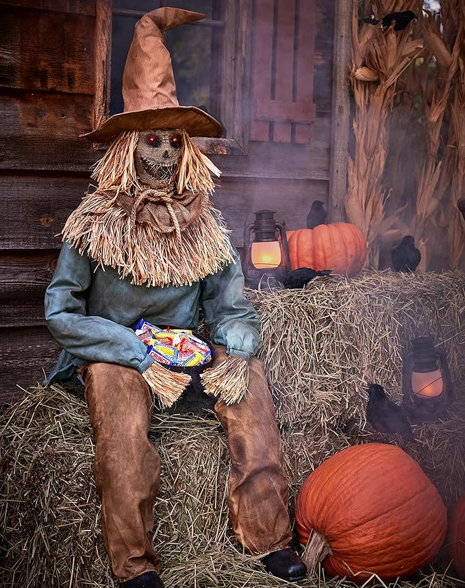 Spirit Halloween 4.5 Ft Scary Sitting Scarecrow Animatronic