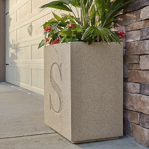 Miniatura 5 de PolyStone Monogram O Tall - Maceta de columna moderna para exteriores e interiores, 23 pulgadas de ancho x 18 pulgadas de profundidad x 30 pulgadas