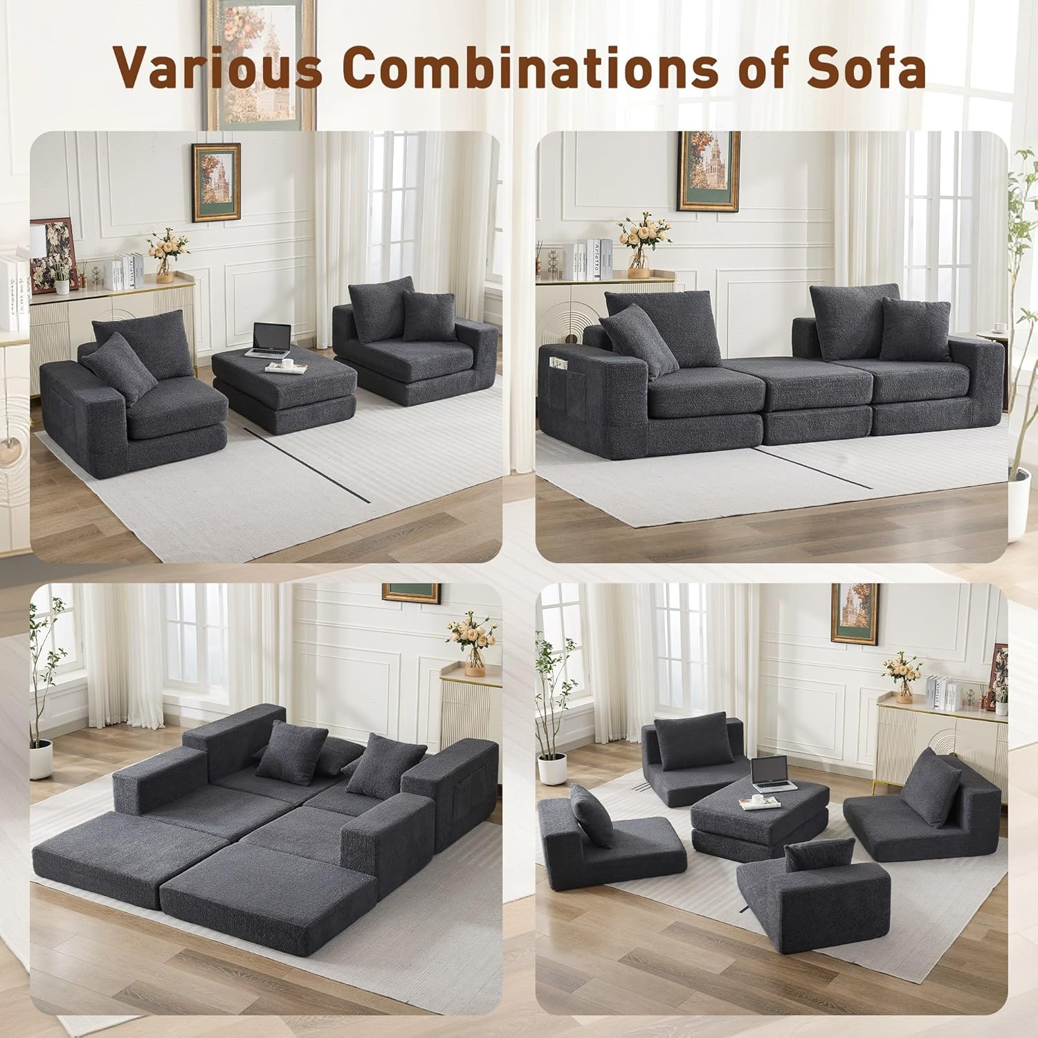 Modular Sectional Couch with L-Shape Chaise, Modern Boneless Loveseat Cloud Couch for Living Room, Sofa Bed with Deep Seat, No Assembly, Sleeper Sofa for Living Room, Apartment and Bedroom