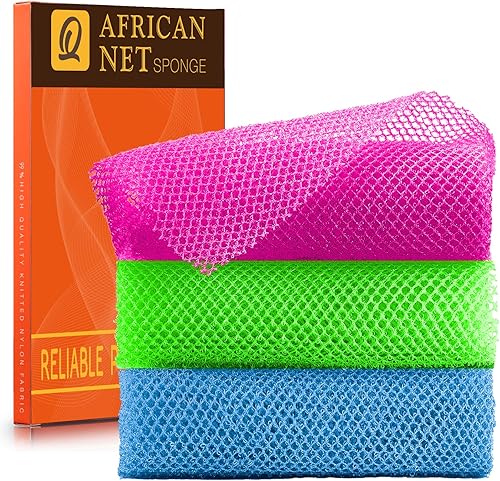 UJFQBH 3 Piezas Esponja de Baño Africana Esponja de Red Africana de Red Larga Esponja de Baño Exfoliante Cepillo de Ducha para el Cuerpo Cepillo de