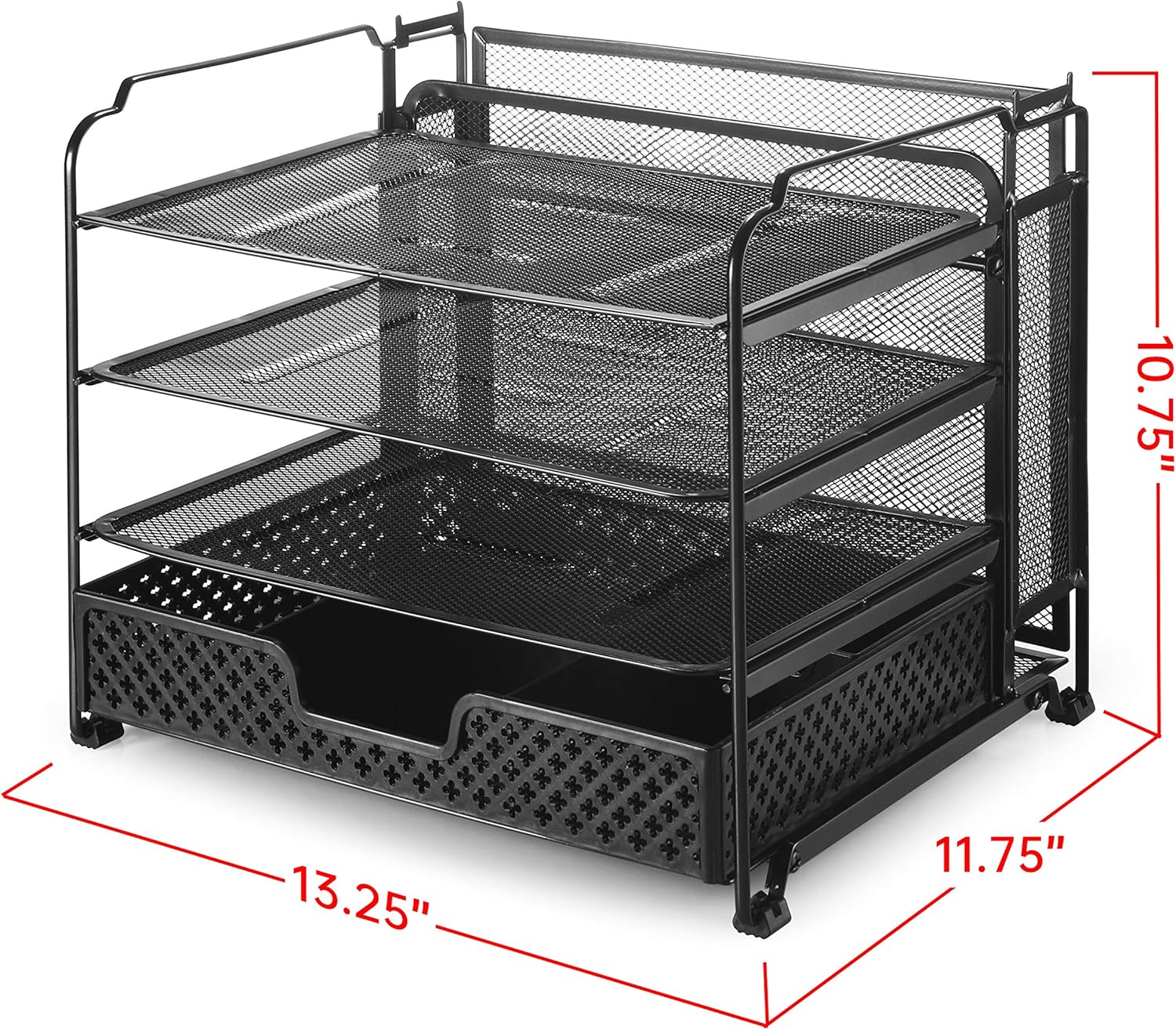 Simple Trending 4-Trays Mesh Office Supplies Desk Organizer, Desktop Hanging File Holder with Plastic Drawer Organizer and Vertical Upright Section for Office Home, Black : Office Products